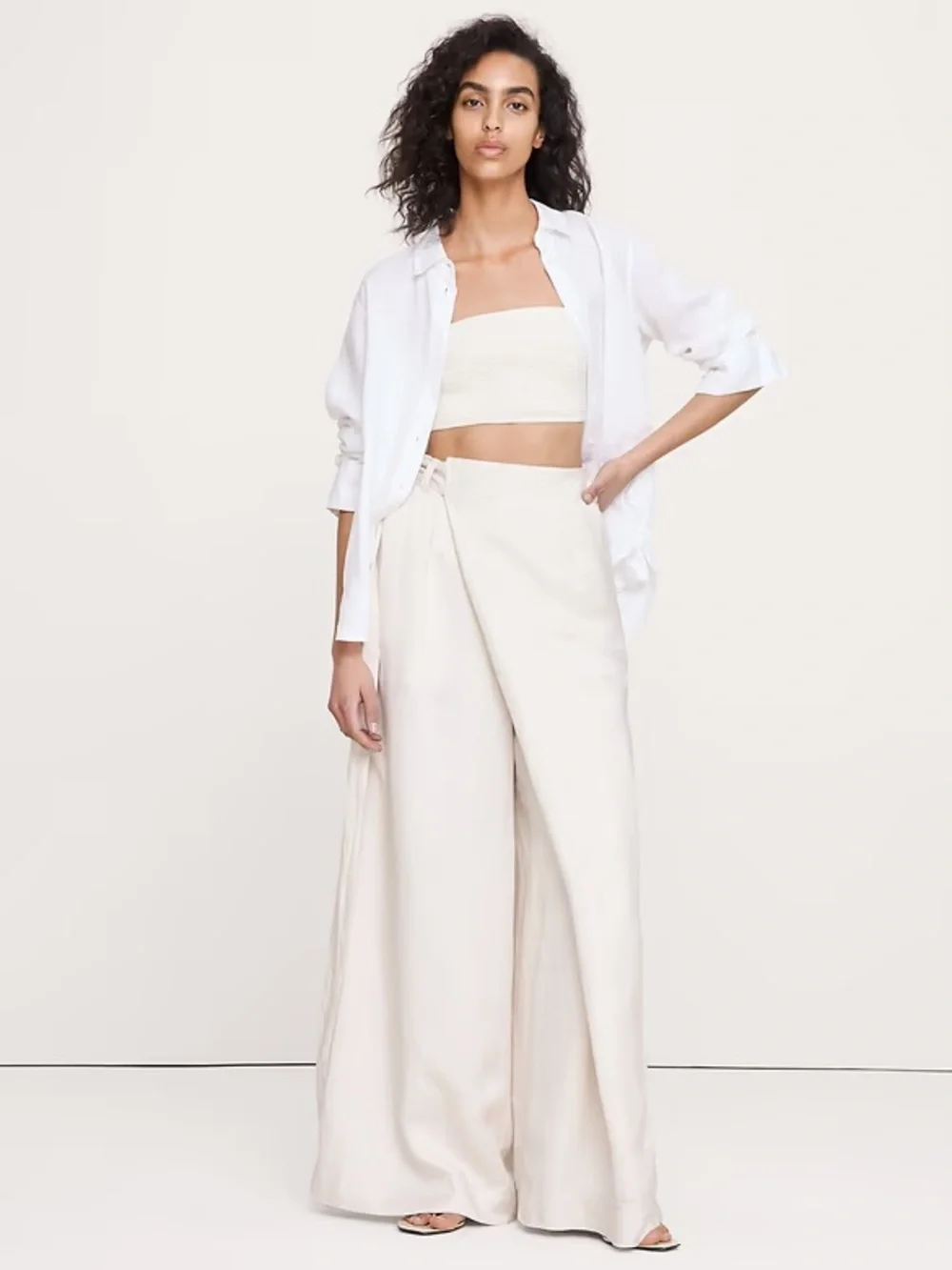 NEW! BANANA REPUBLIC CREAM WHITE VISCOSE-LINEN PALAZZO PANT - 875189 🧵